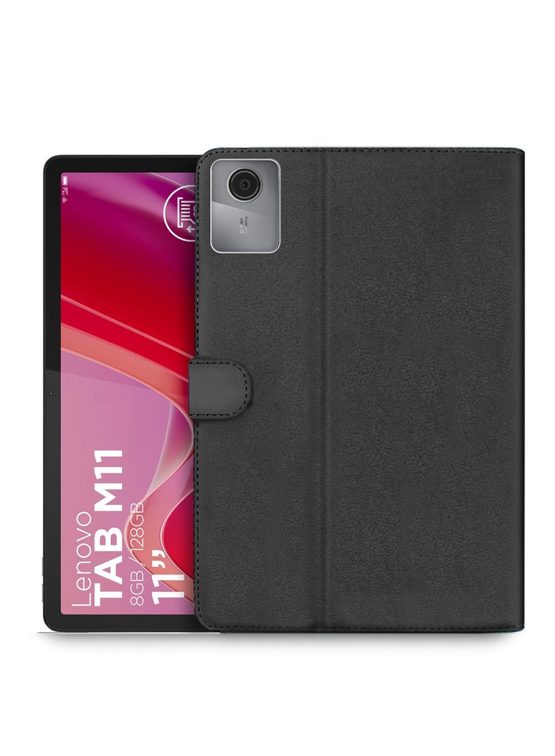 اوميكر غطاء flip مصنوع من جلد PU مع إغلاق مغناطيسي لجهاز Lenovo Tab M11 2024 (11 بوصة) - أسود - Image 1