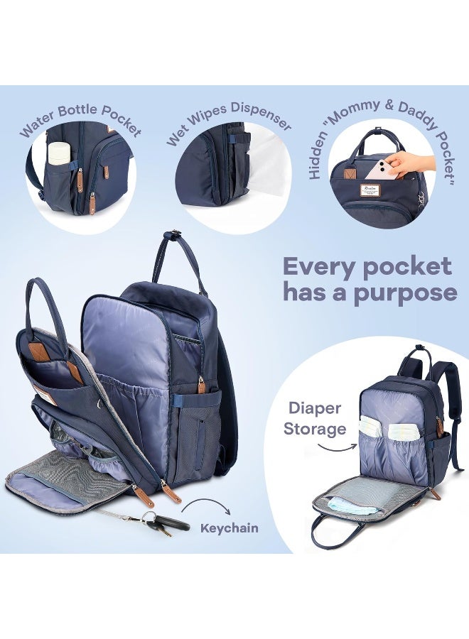 RUVALINO Diaper Bag Backpack, Multifunction Travel Back Pack Maternity Baby Changing Bags, Diaper Changing Totes, Waterproof and Stylish, Navy Blue - Image 2