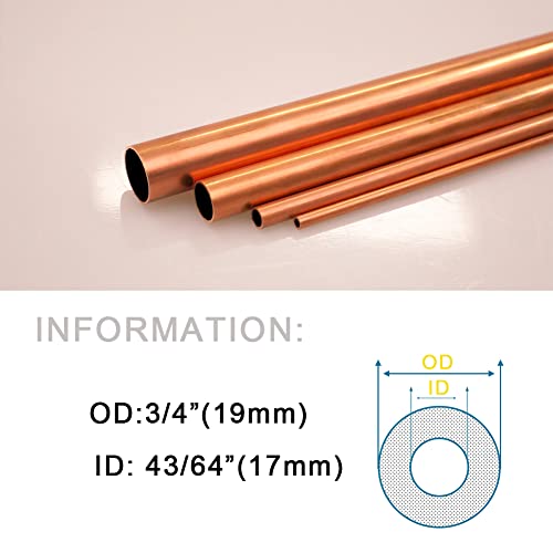 QuQuyi Copper Pipe 3/4" OD × 43/64" ID Seamless Round Copper Metal Tube (300mm), 2Pcs - Image 2