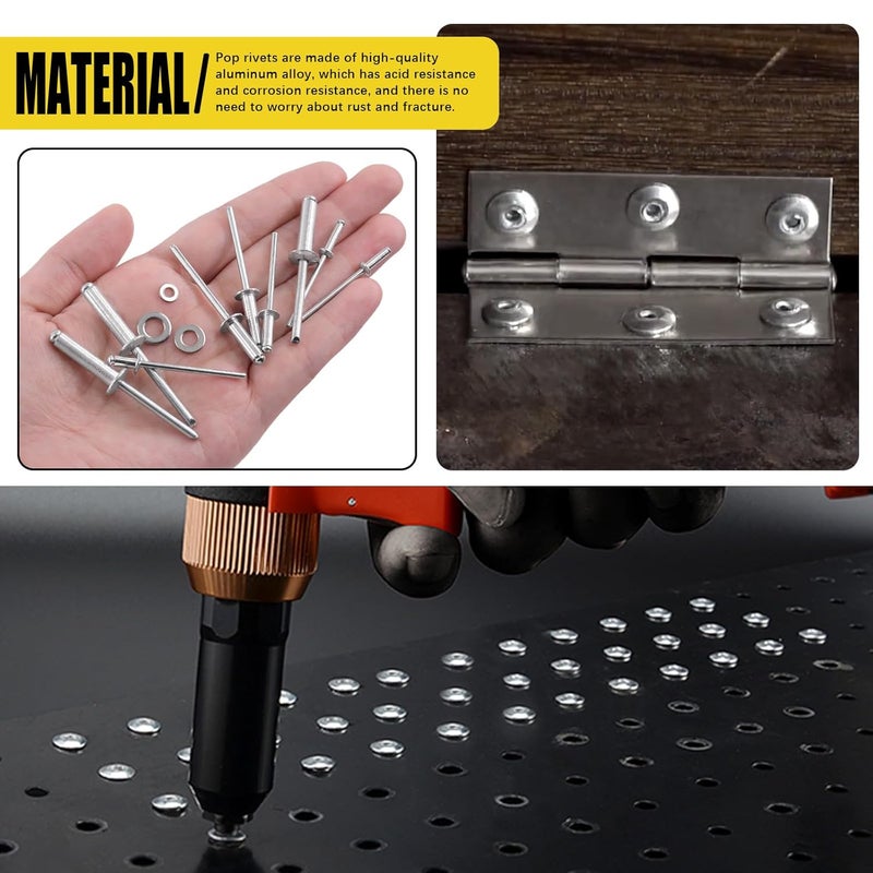 Mardatt 560Pcs Pop Rivets with Washer Assortment Kit Backup Rivet Kit Pop Rivets Aluminum Rivet Stainless Steel Washers for Automotive Furniture(Silver) - Image 5