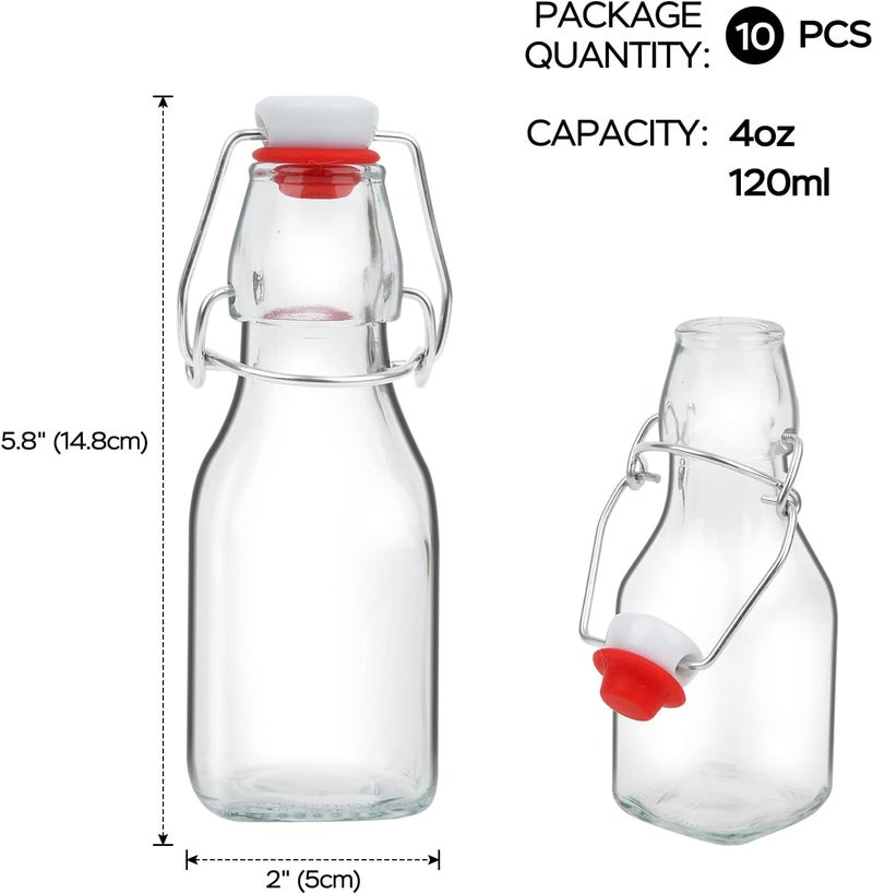 ZEBEIYU Swing Top Glass Bottles 4 oz With Flip Airtight Lids for Home Brewing, Beverages, Oil, Vinegar, Water, Soda, Kefir, Limoncello, Homemade liquor, vanilla（10 Pack - Image 2