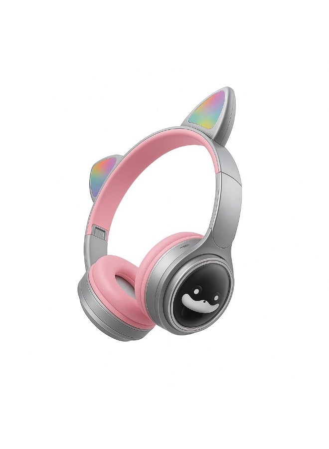 M31 Wireless Bluetooth Headphones – 6D Stereo Sound – RGB Lighting – Comfortable and Foldable Design – Gray x pink - Image 1