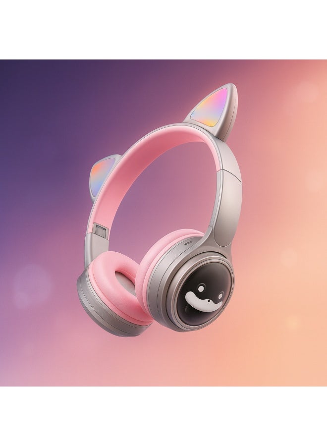 M31 Wireless Bluetooth Headphones – 6D Stereo Sound – RGB Lighting – Comfortable and Foldable Design – Gray x pink - Image 4