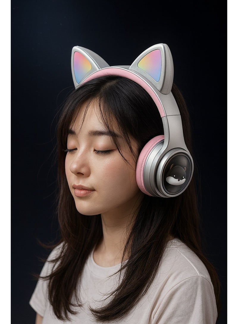 M31 Wireless Bluetooth Headphones – 6D Stereo Sound – RGB Lighting – Comfortable and Foldable Design – Gray x pink - Image 3