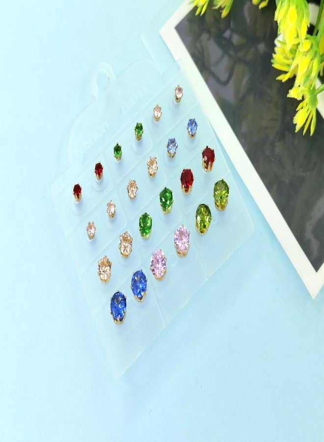 Shivarth AD Stone 12 Multicolor Stud Earrings For Women | Earrings Combo Set Latest Stylish Crystal Stones Earrings for Women and Girls - Image 4