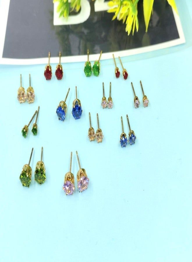 Shivarth AD Stone 12 Multicolor Stud Earrings For Women | Earrings Combo Set Latest Stylish Crystal Stones Earrings for Women and Girls - Image 5