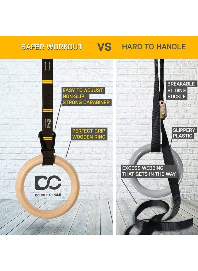 Double Circle Wood Gymnastic Rings with Quick Adjust Numbered Straps and Exercise Videos Guide - Full Body Workout - Calisthenics - Home Gym (Rings & Straps - Extra Long) - Image 5