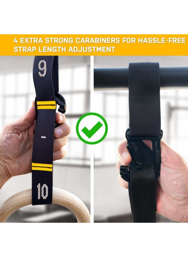 Double Circle Wood Gymnastic Rings with Quick Adjust Numbered Straps and Exercise Videos Guide - Full Body Workout - Calisthenics - Home Gym (Rings & Straps - Extra Long) - Image 3