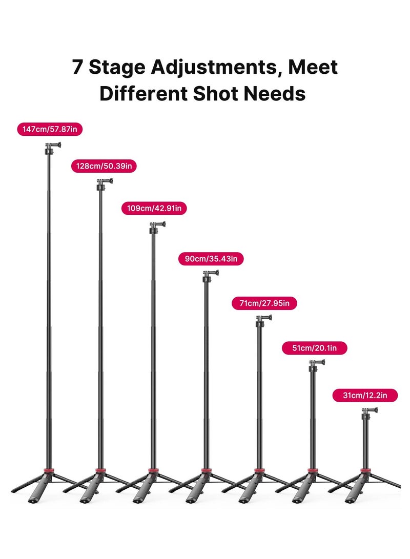 57in Selfie Stick Tripod for Action Cameras - ULANZI Go Quick II Extendable Tripod Stand Magnetic Suction Quick Release Vlog Accessories Handle for Action Cameras - view 2