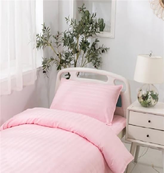 Bedshed 300 TC Glace Cotton Plain Stripe Single Bedsheet with 1 Pillow Cover for Home, Hotel, Guest Room (60 X 90) Inch Baby Pink Pack 1 - Image 2