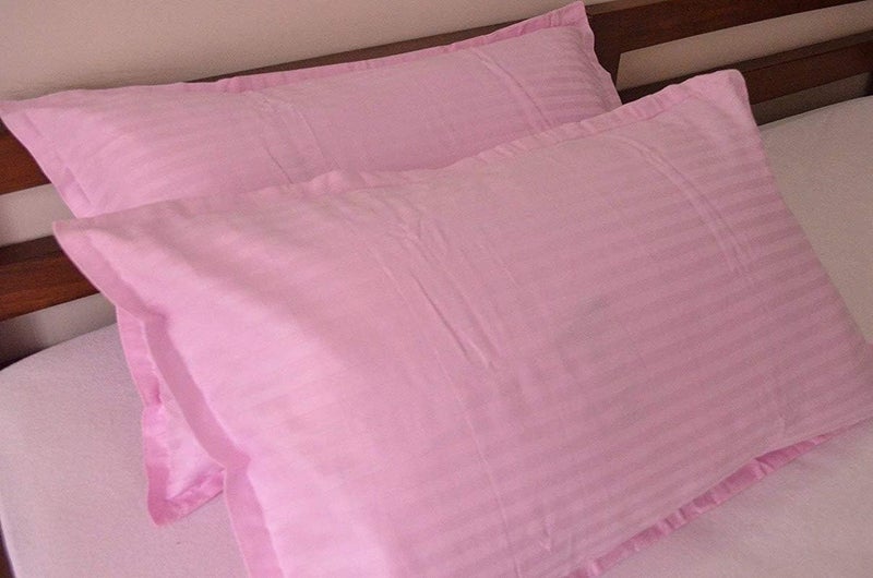 Bedshed 300 TC Glace Cotton Plain Stripe Single Bedsheet with 1 Pillow Cover for Home, Hotel, Guest Room (60 X 90) Inch Baby Pink Pack 1 - Image 4
