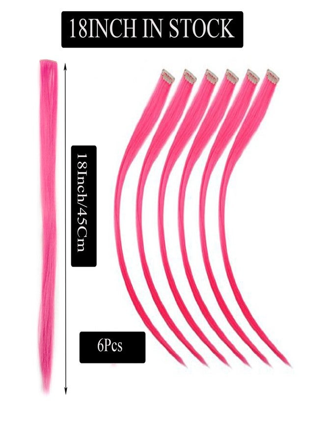 Funyn 18 Inch High light Clip in Human Hair Extensions 100% Straight Clip on Party Highlights Colored Hair Extensions 6 Pieces/set (Hot Pink) - Image 2