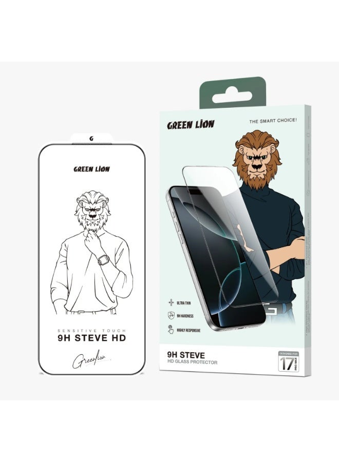 جرين ليون واقي شاشة ستيف عالي الدقة لجهاز iPhone 17 Pro max / رفيع للغاية وواضح / زجاج مقوى 9H / مضاد لبصمات الأصابع / إطار سهل التركيب - شفاف - Image 1