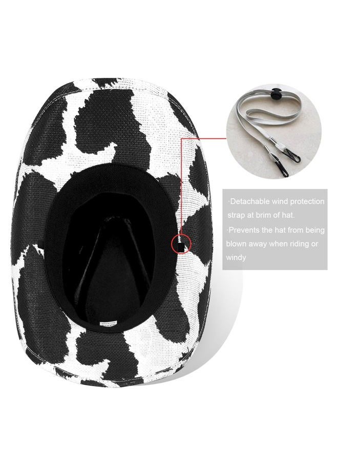 Foeran Western Cowboy Hat for Men's or Women's，Straw Cowgirl Hat with Unique Metalbull Head Black White Cow Hatband - Image 4