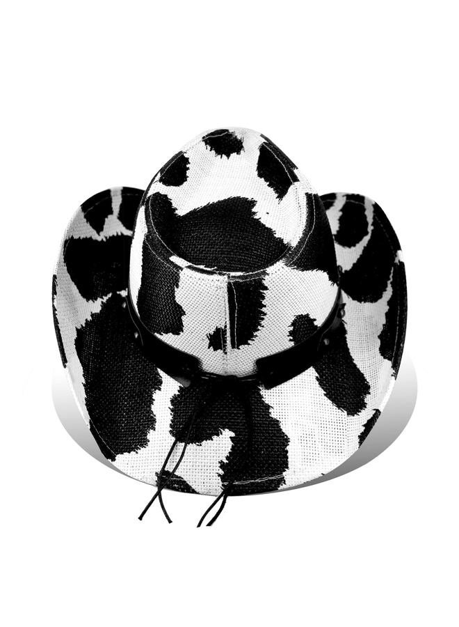 Foeran Western Cowboy Hat for Men's or Women's，Straw Cowgirl Hat with Unique Metalbull Head Black White Cow Hatband - Image 3
