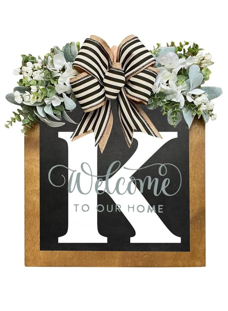 Bluejw Welcome Sign Creative Bowknot Letter Wreath In Front Of The Door Outdoor Decoration Props For The Courtyard 35x40CM - Image 1