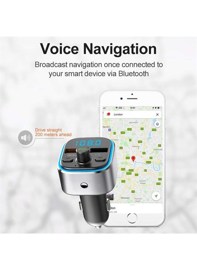 Enegg - Bluetooth Radio FM Transmitter for Car with Charger Audio Receiver Cigarette Lighter Adapter Music Player Hands Free Car Kit for iPhone Samsung Android Cell Phones - Image 1