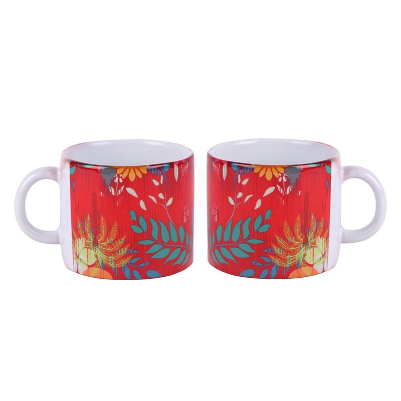 PentaDeco Ceramic Mugs with Floral Print 160ml Set of 2 Red and White - Image 3