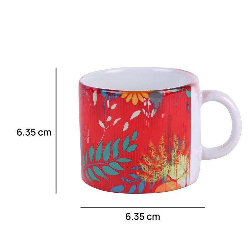 PentaDeco Ceramic Mugs with Floral Print 160ml Set of 2 Red and White - Image 2