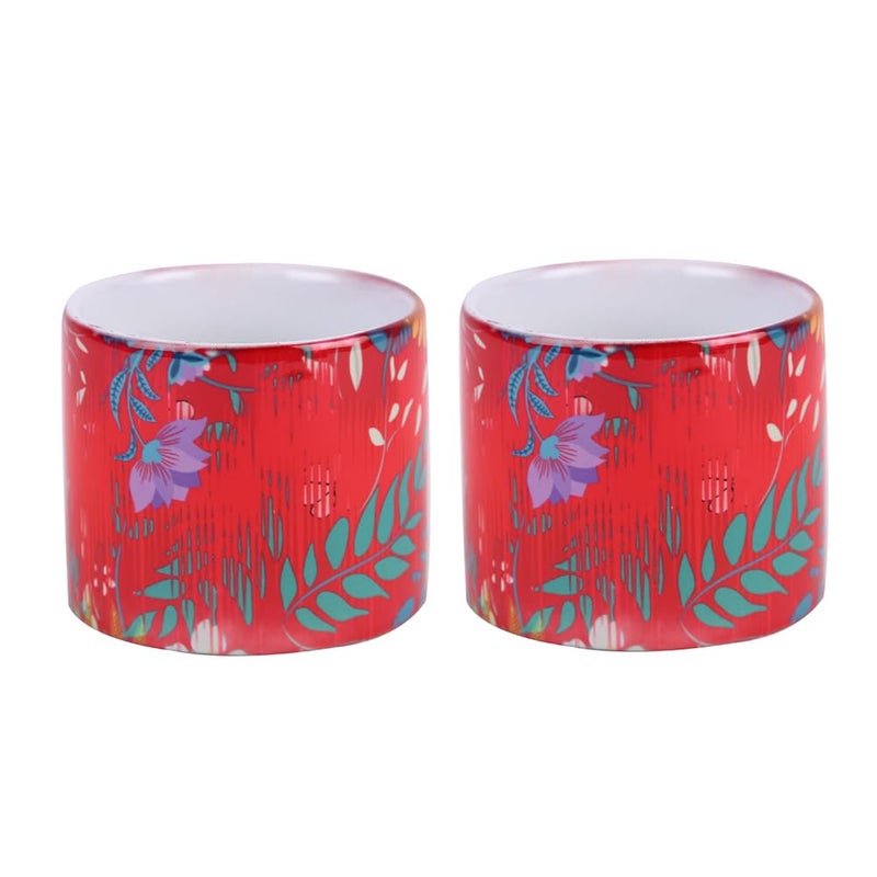 PentaDeco Ceramic Mugs with Floral Print 160ml Set of 2 Red and White - Image 5