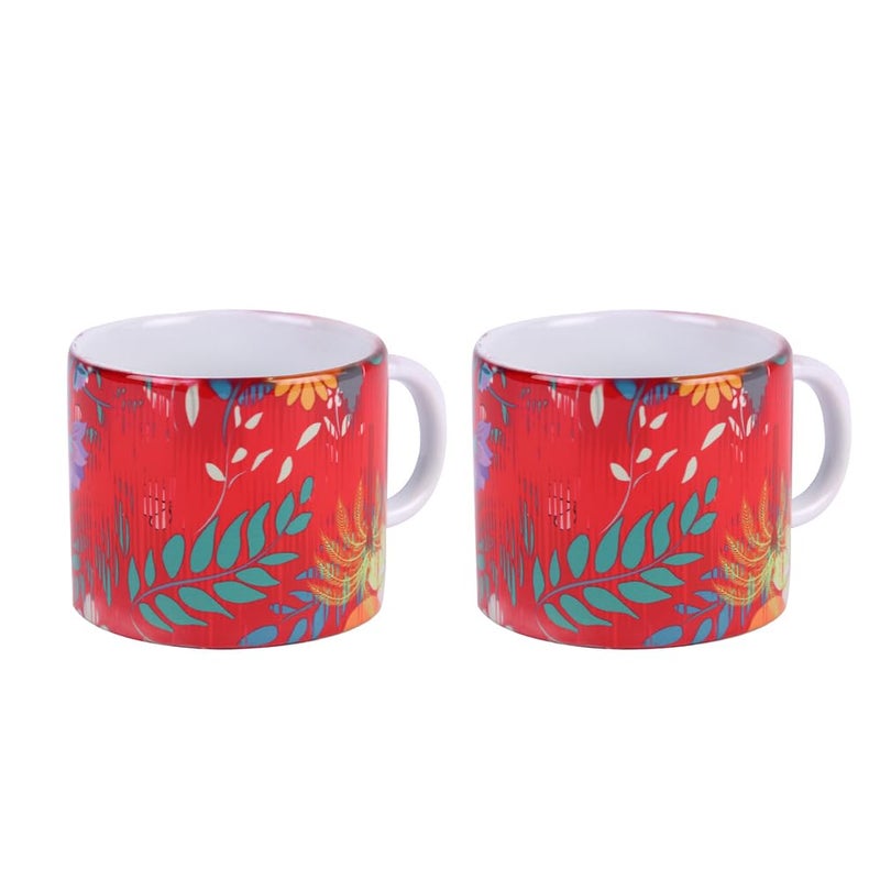 PentaDeco Ceramic Mugs with Floral Print 160ml Set of 2 Red and White - Image 4