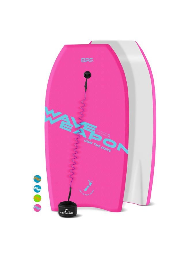 Own the Wave 33" Bodyboard with Coiled Leash and Swim Fin Straps - HDPE Slick Bottom and EPS Core - Boogieboard for Kids and Adults - Perfect for Surfing and Beach (Pink/Mint Green) - Image 1