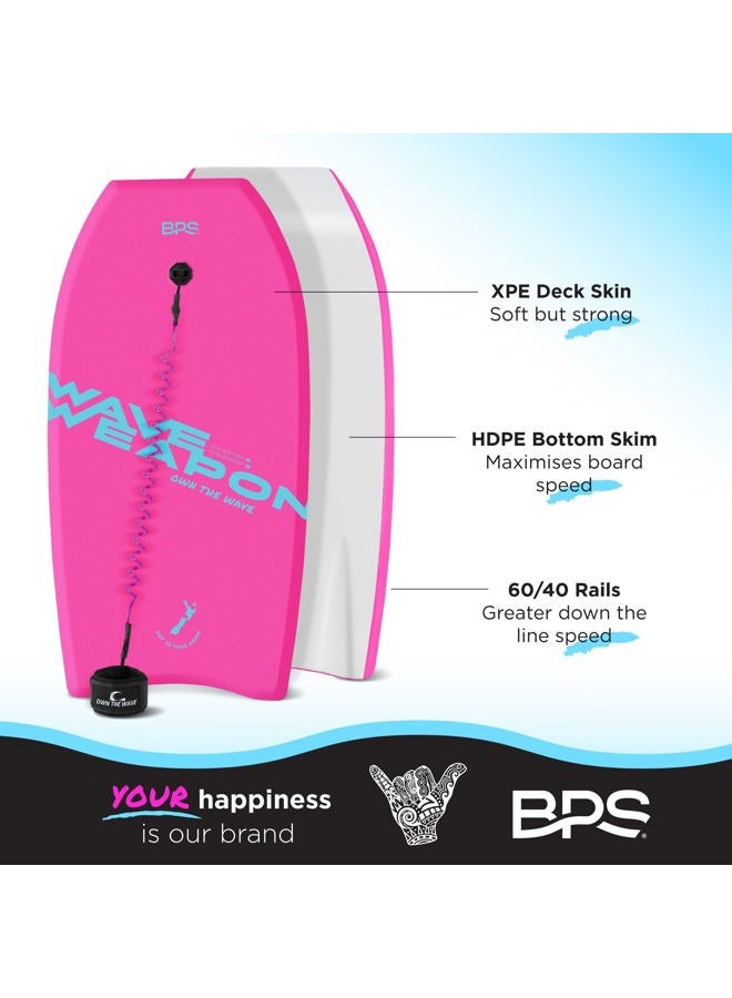 Own the Wave 33" Bodyboard with Coiled Leash and Swim Fin Straps - HDPE Slick Bottom and EPS Core - Boogieboard for Kids and Adults - Perfect for Surfing and Beach (Pink/Mint Green) - Image 4