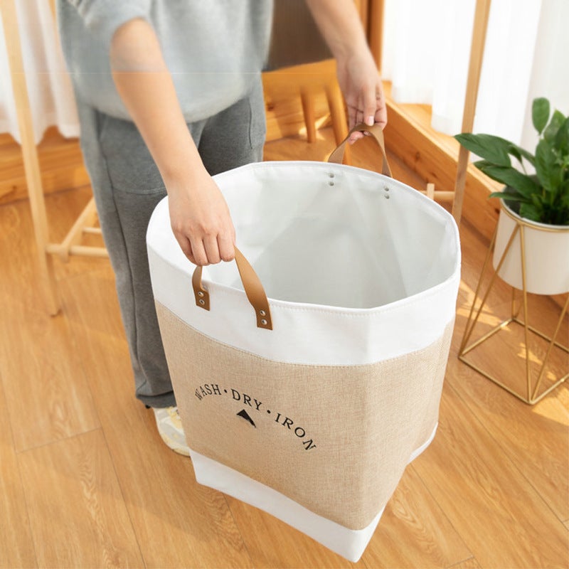 Foldable Laundry Basket Household Fabric Toy Clothes Storage Bucket Large Capacity Dirty Clothes Storage Basket Dirty Clothes Basket(Indo Beige) - Image 4
