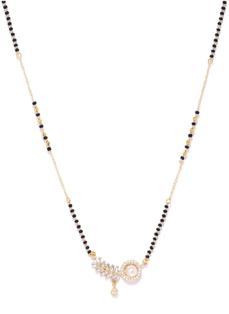 Priyaasi Black AD-Studded  Beaded Mangalsutra