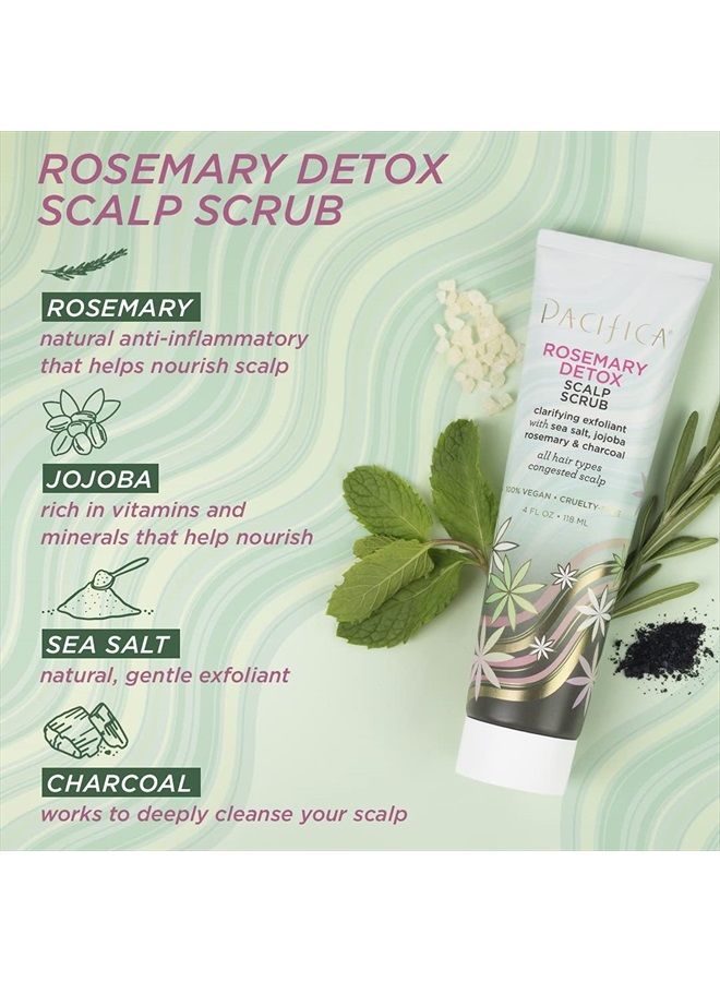 Pacifica مقشر فروة الرأس بالروزماري لإزالة السموم، الجوجوبا، ملح البحر، الفحم، علاج تقشير لطيف لفروة الرأس، إزالة تراكمات المنتجات، جميع أنواع الشعر، خالٍ من الكبريتات والسيليكون، نباتي وخالٍ من القسوة - Image 2