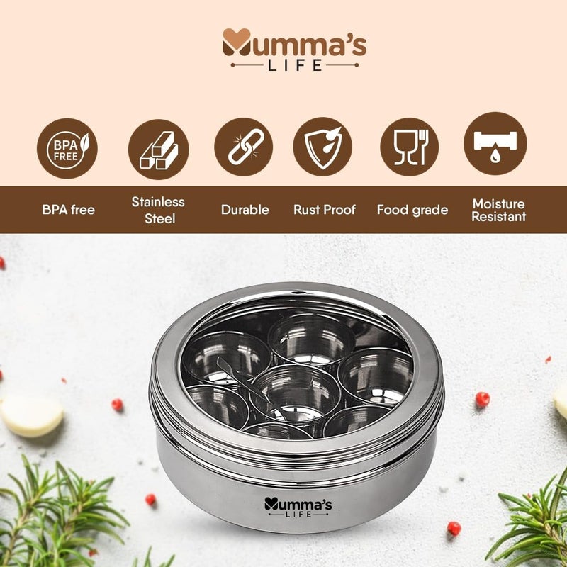 Mumma's LIFE Mumma's LIFE- Masala Box With 7 Bowl And 1 Small Spoon Stainless Steel Ring Shape Masala (Spice) Box/Dabba/Organiser 1 Piece Spice Set (Stainless Steel), Blue-Violet  - Image 3