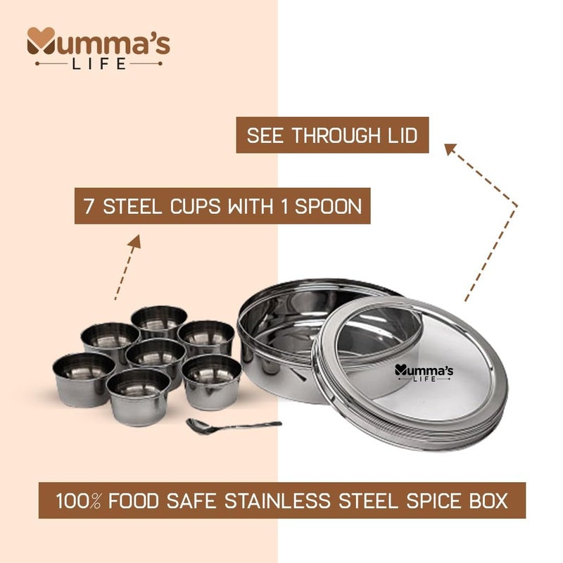 Mumma's LIFE Mumma's LIFE- Masala Box With 7 Bowl And 1 Small Spoon Stainless Steel Ring Shape Masala (Spice) Box/Dabba/Organiser 1 Piece Spice Set (Stainless Steel), Blue-Violet  - Image 2