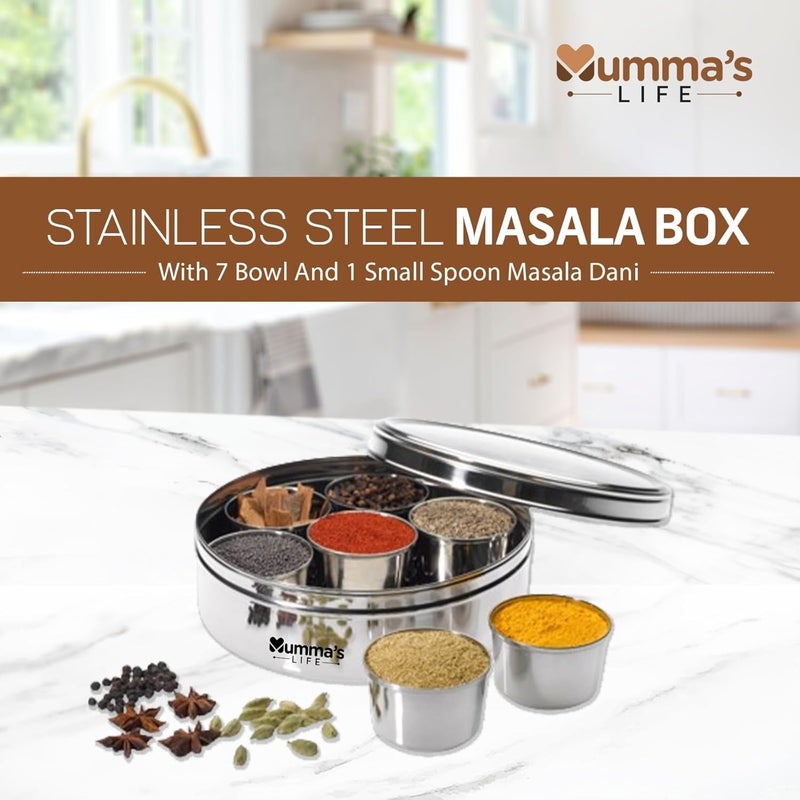 Mumma's LIFE Mumma's LIFE- Masala Box With 7 Bowl And 1 Small Spoon Stainless Steel Ring Shape Masala (Spice) Box/Dabba/Organiser 1 Piece Spice Set (Stainless Steel), Blue-Violet  - Image 5