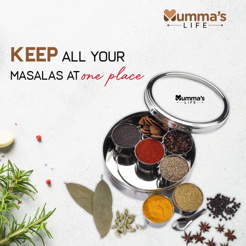 Mumma's LIFE Mumma's LIFE- Masala Box With 7 Bowl And 1 Small Spoon Stainless Steel Ring Shape Masala (Spice) Box/Dabba/Organiser 1 Piece Spice Set (Stainless Steel), Blue-Violet  - Image 4