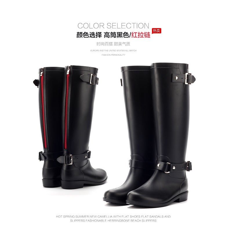 Fashion High-Top Rain Boots Red Zipper Womens Waterproof Martens Black/Red Zipper 