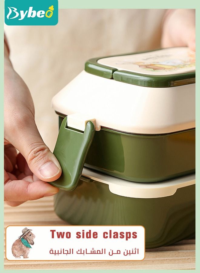 Bybeo Lunch Box Robust Snack Containers with Spoon Fork Utensils Set 2 layers - 3 Compartments - Image 4