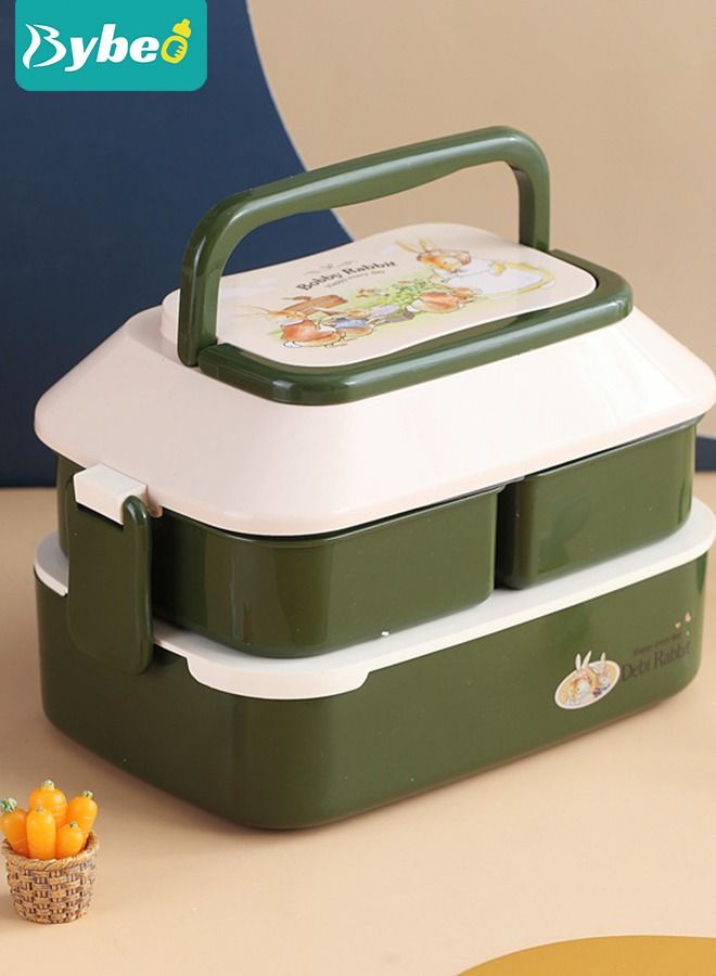Bybeo Lunch Box Robust Snack Containers with Spoon Fork Utensils Set 2 layers - 3 Compartments - Image 2