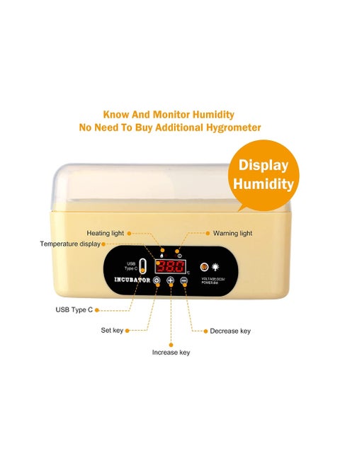 Egg Incubator with Automatic Egg Turning Temperature Control Humidity Display, Small Digital Egg Hatcher for Hatching Chicken Birds Quail Duck