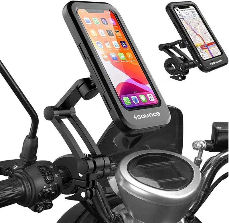Sounce Bike Phone Mount Waterproof Cell Phone Holder 360 Rotation Motorcycle Smartphone Case Universal Bicycle Handlebar Sensitive Touch Screen Fit Below 4-7.2 Inches Smartphone (Black) - Image 1