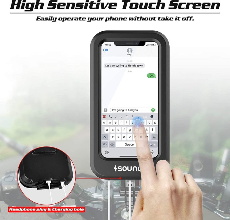 Sounce Bike Phone Mount Waterproof Cell Phone Holder 360 Rotation Motorcycle Smartphone Case Universal Bicycle Handlebar Sensitive Touch Screen Fit Below 4-7.2 Inches Smartphone (Black) - Image 3
