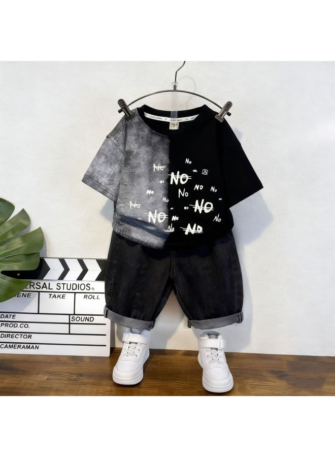 Boys' Summer Short-sleeved Suit, New Style, Children's Thin Clothes, Shorts, Cool And Handsome Baby, Korean Style Summer Clothing Trend