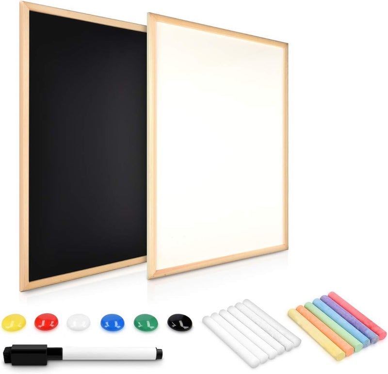 Navaris Navaris DoubleSided Chalkboard Whiteboard  16 x 24 Wall Blackboard Magnetic Dry Erase Message Board  Includes Chalk and Magnets  Wood Frame - Image 1