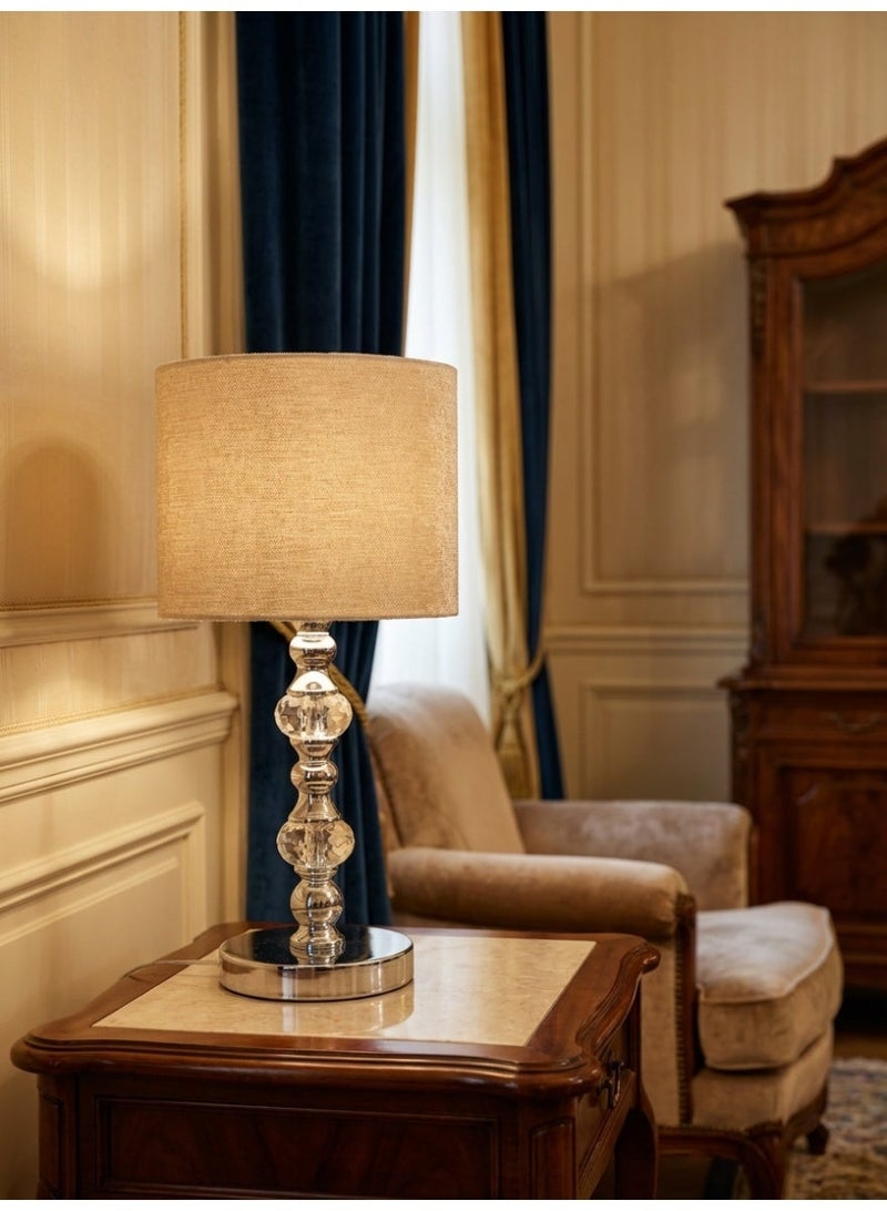 Handmade Modern Table Lamp - Silver Base - 2 Crystal Spheres - 32cm Height - Image 1