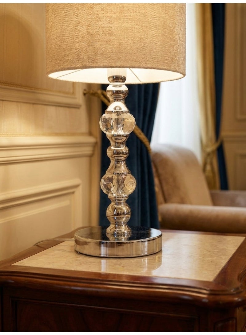 Handmade Modern Table Lamp - Silver Base - 2 Crystal Spheres - 32cm Height - Image 3
