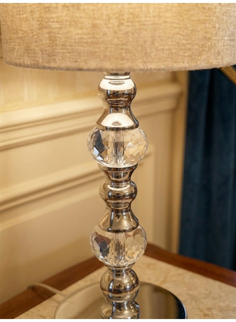 Handmade Modern Table Lamp - Silver Base - 2 Crystal Spheres - 32cm Height - Image 4
