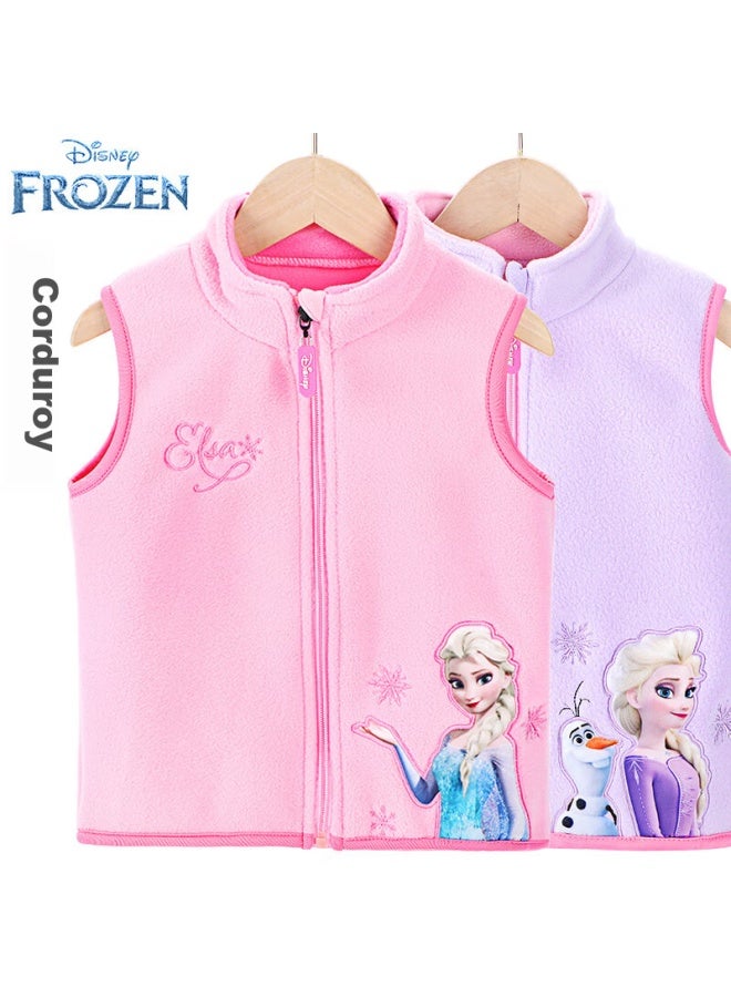 ديزني Disney Elsa سترة صدرية للبنات، صدرية أطفال للخريف والشتاء، ملابس خارجية للربيع والخريف، صدرية صوفية للطفلة الأميرة إلسا، Jxam3002d، وردي، 110 - Image 1
