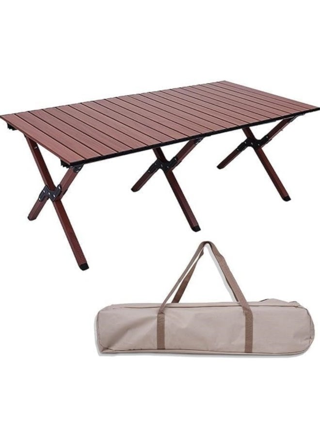 GGEROU - Portable Roll Up Picnic Table with Carry Bag,Folding Camping Tables,Carbon Steel Frame & Wooden Table,Serve for 4-6 Person, 23 * 45 inch Walnut wood - Image 1