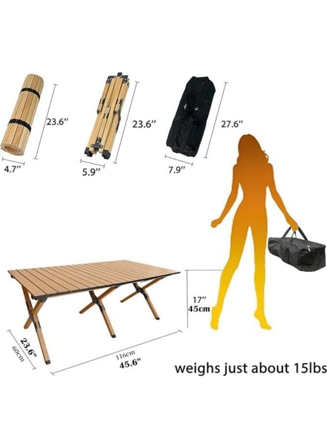 GGEROU - Portable Roll Up Picnic Table with Carry Bag,Folding Camping Tables,Carbon Steel Frame & Wooden Table,Serve for 4-6 Person, 23 * 45 inch Walnut wood - Image 1