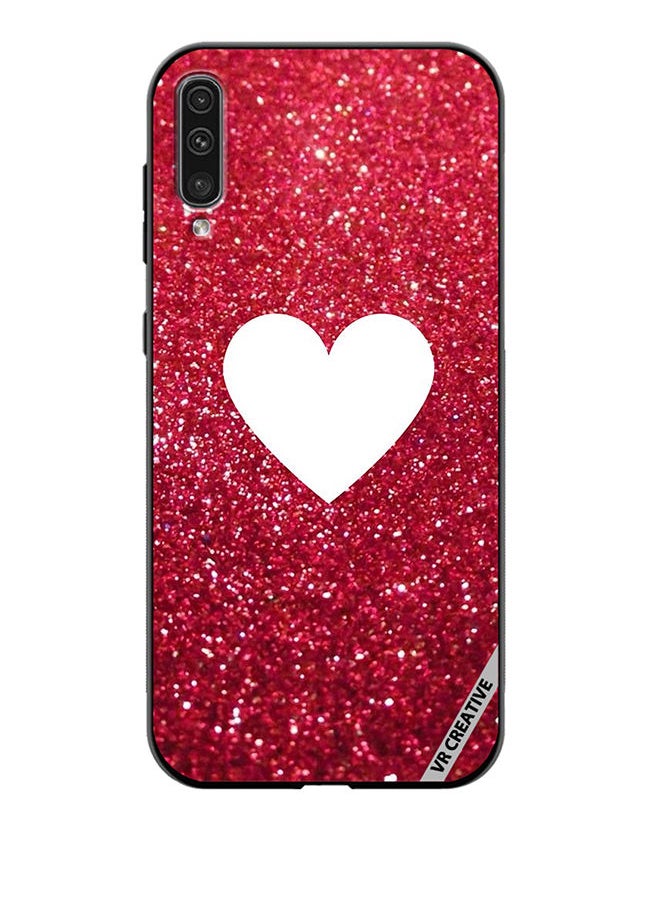 VR CREATIVE Protective Case Cover For Samsung Galaxy A70/A70s White Heart on Red Glitter Design Multicolour  - Image 1