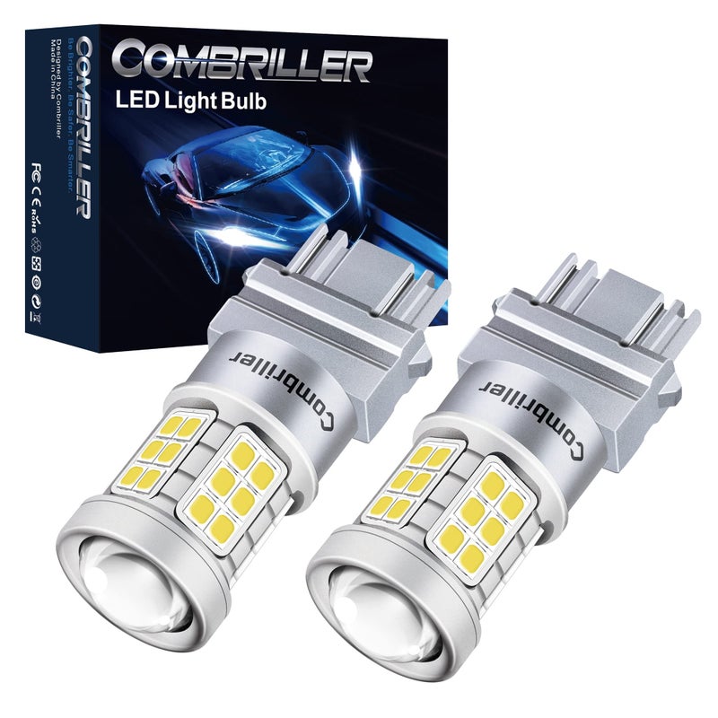 Combriller 3157 LED Bulb White 6000K 3056 3156 3057 4157 T25 LED with Projector Replacement for led Reverse Lights Turn Signal Bulb Brake Tail Parking Light Pack of 2